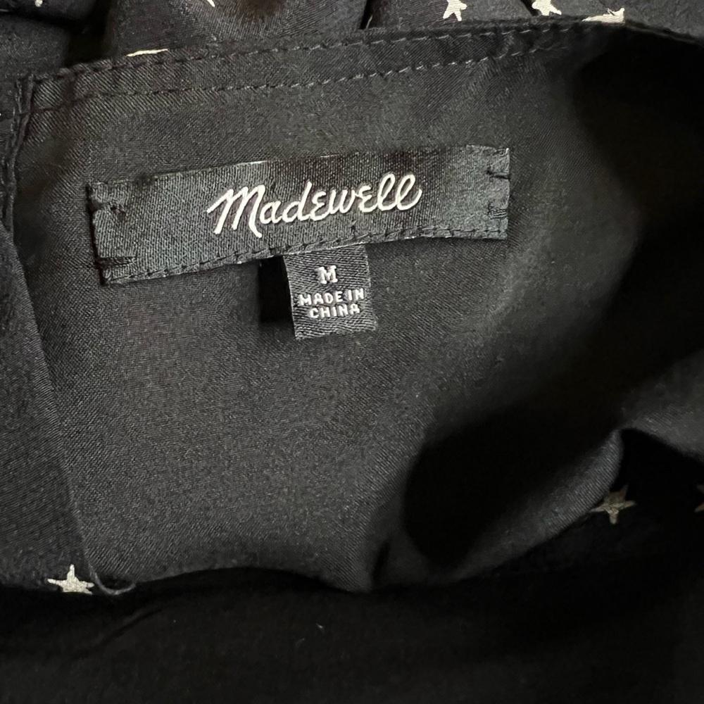 Madewell Silk Dress Black, star pattern, long sleeve, button back detail - Picture 5 of 7